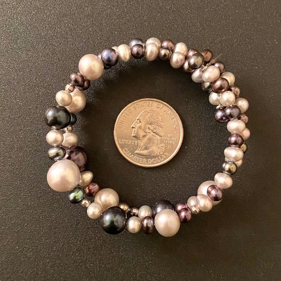 Rich Multi-colored Two-strand Pearl Stretch Bracelet, 6"-9" - Picture 10 of 11